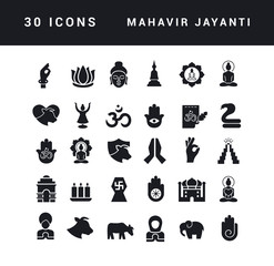 Fototapeta premium Vector Simple Icons of Mahavir Jayanti