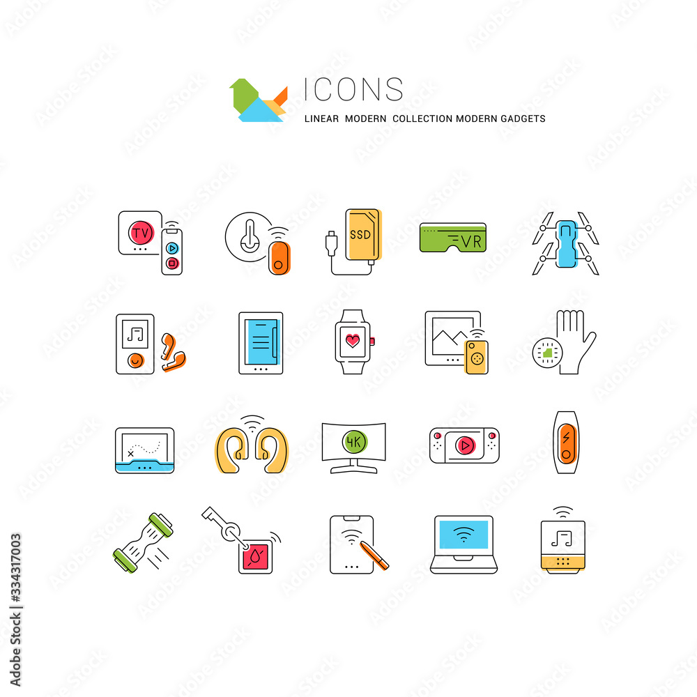 Wall mural Set Vector Line Icons of Modern Gadgets