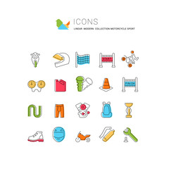 Set Vector Line Icons of Motorcycle Sport.
