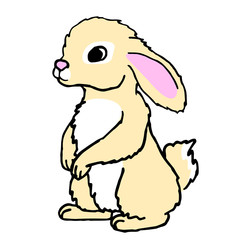 Easter rabbit on white isolated backdrop. Mascot bunny for invitation or gift card, notebook sticker, bath tile, scrapbook. Phone case or cloth print art. Cartoon style stock vector illustration