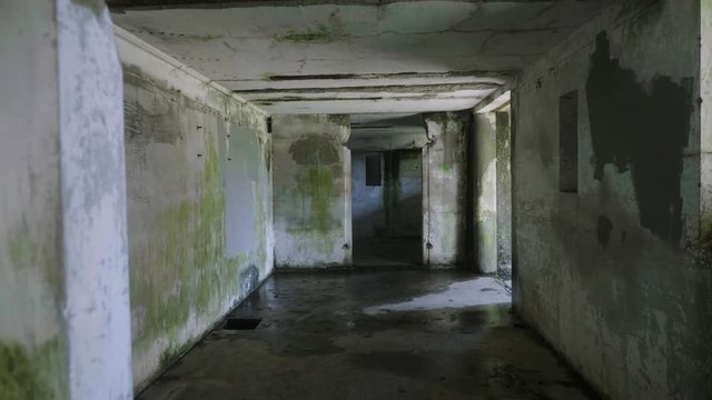 Scary Horror War Corridor For War Fort Stevens Concrete Wall Cells Abandoned Tracking Back Through Door