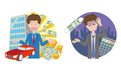 会社員　男性　貧しい　貧乏　格差　借金　金欠　お金持ち　リッチ　富豪　富裕層　成功者　社長