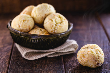 basket with homemade cheese bread, typical food from the state of minas gerais, brazil. Mineira cuisine.