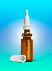 Nasal spray container isolated on blue gradient background