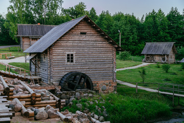 Old wooden watermill in Russian village