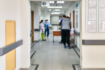 Fototapeta premium blurred background - hospital hall interior during restricted visits