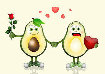 illustration of Avocado couple with hearts