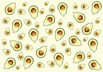 an illustration of a lot of avocado on a yellow background