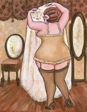 Vintage Style Big Beautiful Woman in the Boudoir