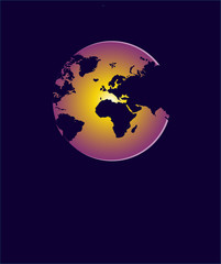 Surreal flat illustration of globe with colorful gradient and light in the middle.