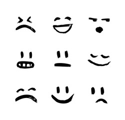 Set of vector emoticons, smiley, kaomoji, and mood expressions. Modern grunge, textured emoji looks like graffiti for any projects, prints, and web interfaces. Excellent templates for your design.