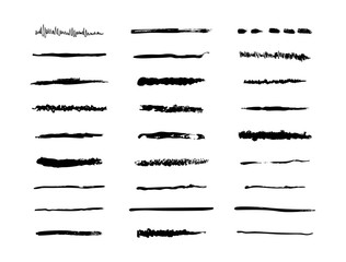 Vector set of textured and grunge brushes for your design. Collection abstract black templates on white background for paper design. Handwritten textures for graphic programs.