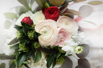 Bouquet of ranunculus of different shades. Beautiful blossoming flower.