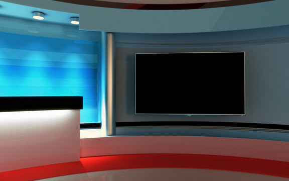Studio. Tv Studio. News room. Breaking news. 3D rendering.