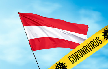 Coronavirus (COVID-19) outbreak warning against a Austria Flag background. Covid-19 outbreak in Austria.