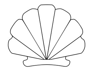 Scallop shell - vector linear picture for coloring. Outline. Hand drawing. Scallop shell - ocean clam. Coloring book on the marine theme.