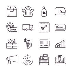 Shopping line style icon set vector design