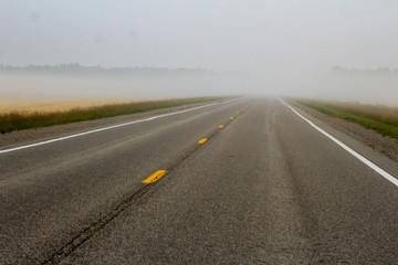 Open road blanketed with wildfire smoke in Minnesota. 