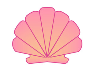 Sea pink shell - scallop - vector full color picture. Scallop shell - ocean mollusk linear picture with gradient.