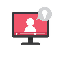 Online education vector illustration. Learning video on computer screen. E-learning and teaching at home. Stay at home campaign.