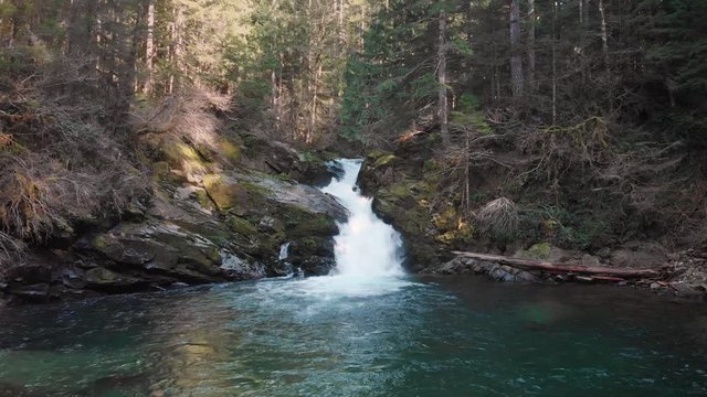 Amazing Siouxon Creek Waterfall Aerial Drone Pacific Northwest Old Growth Forest Washington Oregon