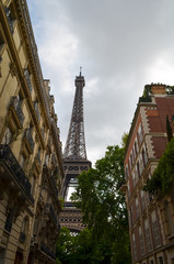 Fototapeta na wymiar Torre Eiffel entre edificios