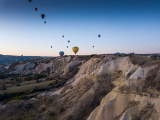Hot air balloon flying over Cappadocia, Turkey