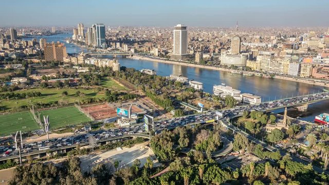 Cairo city skyline. Time lapse video. Panoramic view from Cairo tower observation deck.