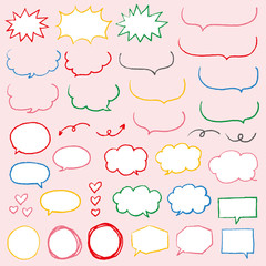 クレヨン風 カラフルな手描き吹き出しセット