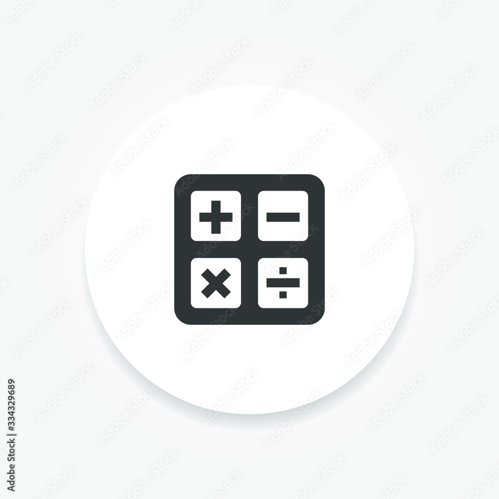 Poster vector calculator icon in a white circle with a shadow. modern style. universal icon for web and mob