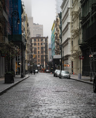 New York City buildings details. Manhattan buildings rentals. Empty streets of Manhattan in New York. 