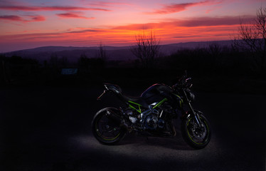 Modern Sport Bike in Rural Location at Twilight