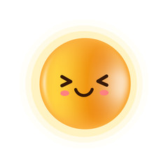 Happy emoticon. Smiley face expression. An illustration of smile face emoticon. Cute and adorable emoji. Flat illustration of happiness face with red cheeks and close eyes. Facebook and whatsapp. 