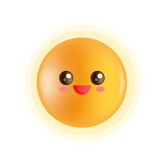 Happy emoticon. Smiley face expression. An illustration of smile face emoticon. Cute and adorable emoji. Flat illustration of happiness face with red cheeks and sparkling eyes. Facebook and whatsapp. 