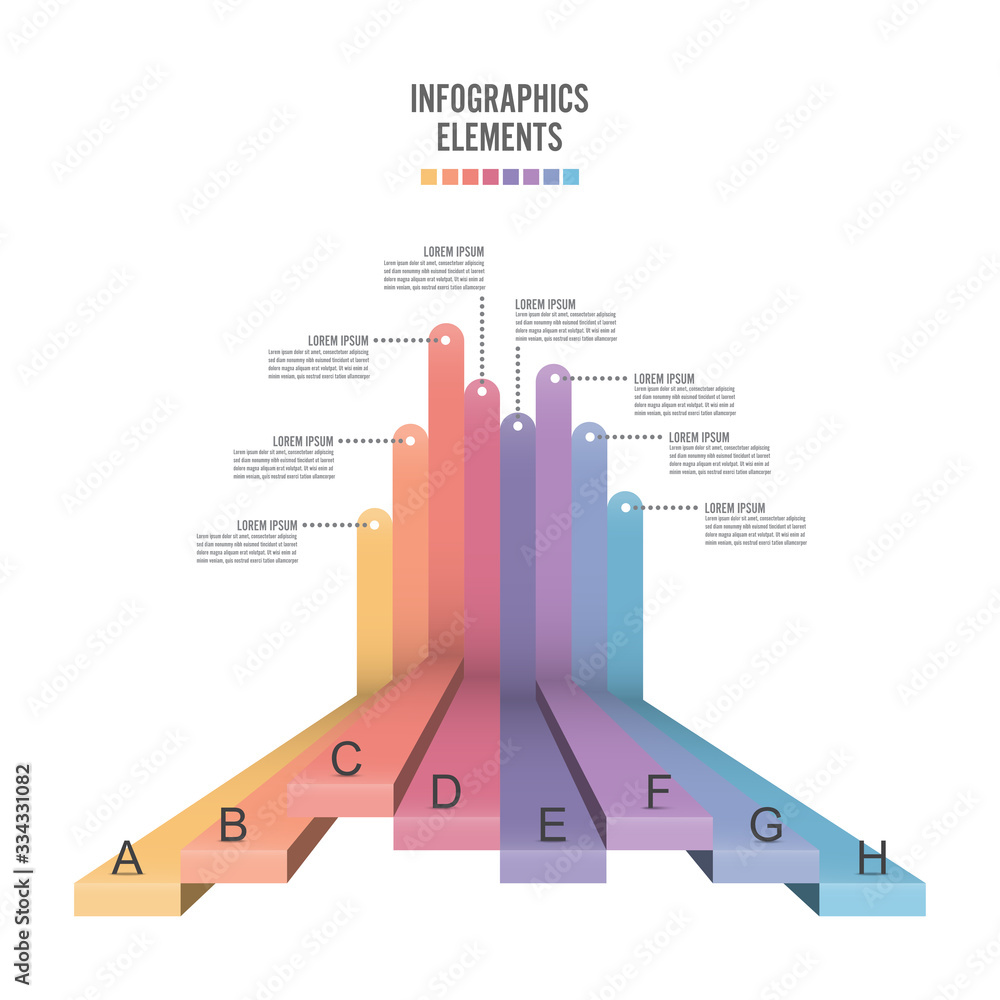 Poster bar chart infographic template for data visualization with 8 options.