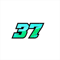 Vector Racing number 37, start racing number, sport race number with halftone dots style isolated on white background