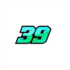 Vector Racing number 39, start racing number, sport race number with halftone dots style isolated on white background