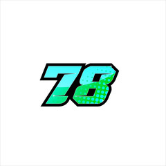 Vector Racing number 78, start racing number, sport race number with halftone dots style isolated on white background