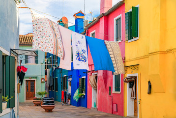 Fototapeta na wymiar Picturesque and colorful houses in Burano island near Venice Italy
