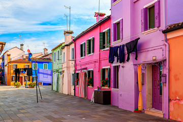 Fototapeta na wymiar Picturesque and colorful houses in Burano island near Venice Italy