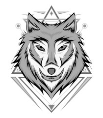 Ornamental Black Wolf. Illustration for textile prints, tattoo, web and graphic design