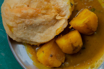 kachori with alur dom , a famous Bengali dish.