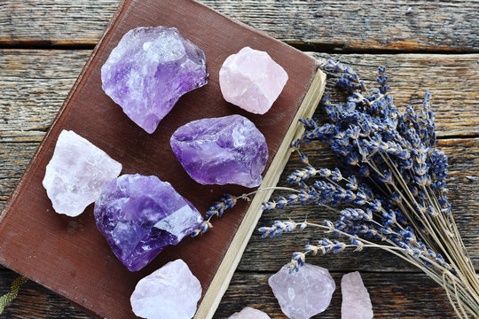 Rose Quartz and Amethyst Crystals