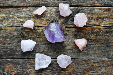 Rose Quartz and Amethyst Energy Healing Crystals.