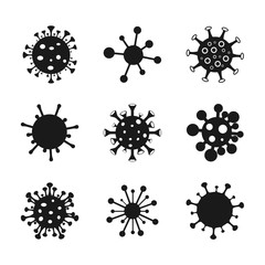 Vector set of black coronavirus (covid-19). Collection of corona virus icon isolated on white background.