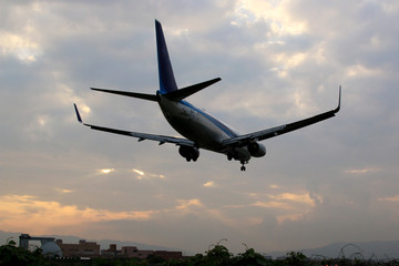 Fototapeta na wymiar 伊丹空港に着陸する飛行機