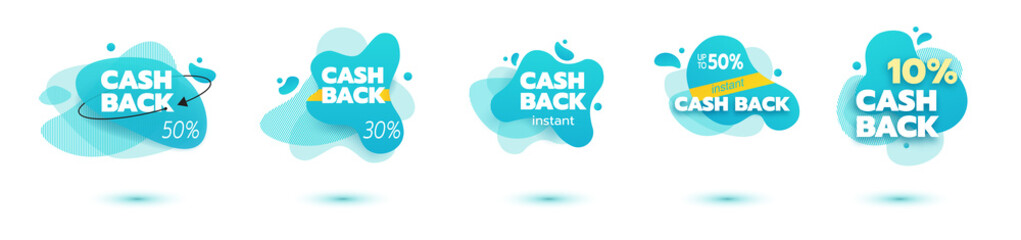Amoeba liquid design. Cash back badge. Dynamical colored forms of amoeba. Cash back badge for logo, flyer, presentation design.