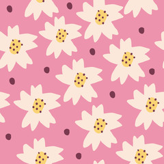 Cute Repeat Daisy Wildflower Pattern with light pink background. Seamless floral pattern. White Daisy. Stylish repeating texture. Repeating texture. 
