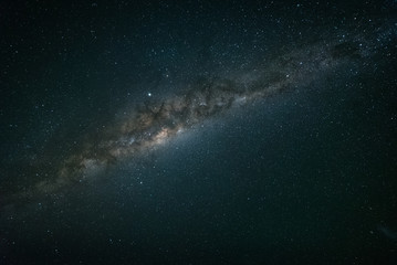 A night time photo of the Milky Way galaxy against a dark starry sky in the southern hemisphere of Australia