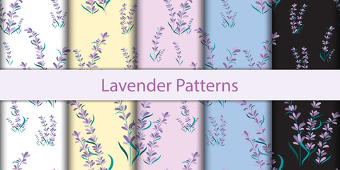 Seamless floral lavender pattern background, Vector lavender and leaf, Hand drawn decorative element, Seamless backgrounds and wallpapers for fabric, packaging, Decorative print, Textile